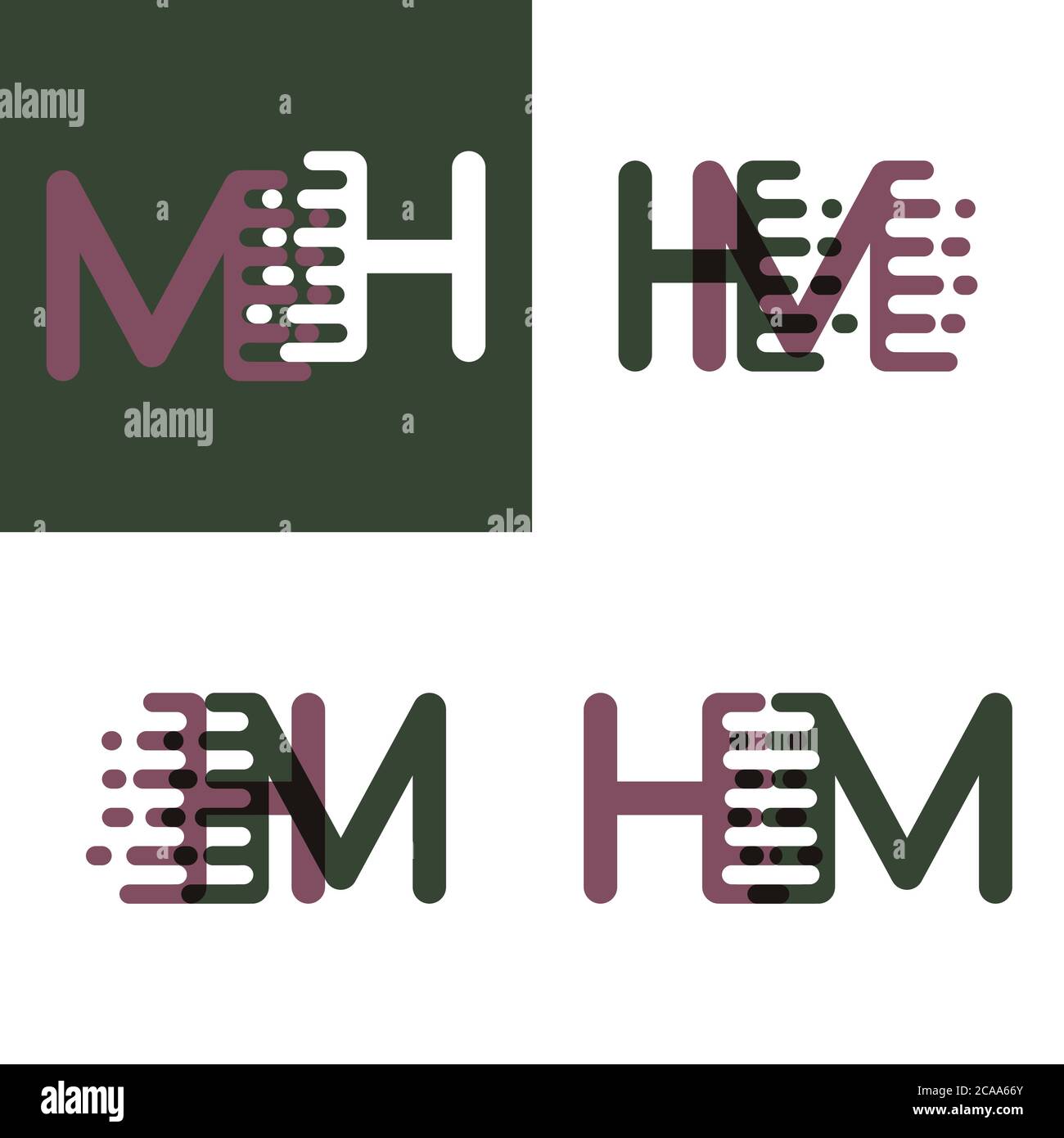 Logo HM Letters con accentuazione della velocità in viola e verde scuro Illustrazione Vettoriale