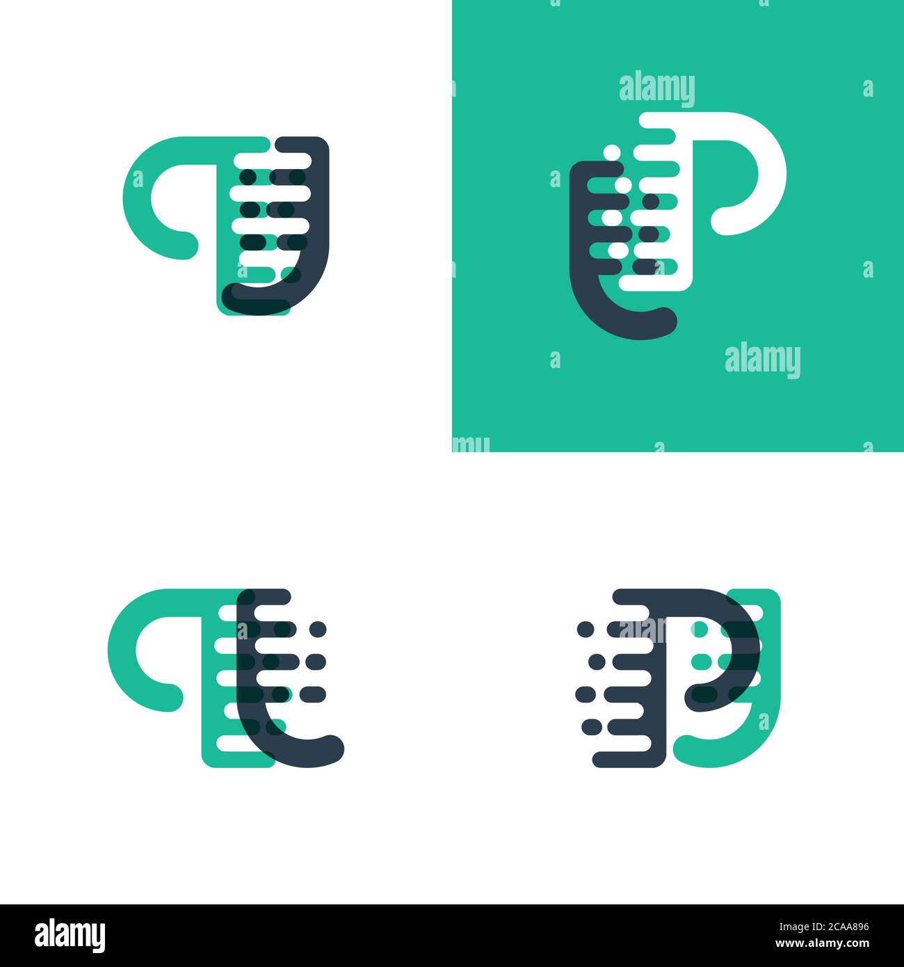 Logo PJ Letters con accentuazione della velocità in verde e blu scuro Illustrazione Vettoriale