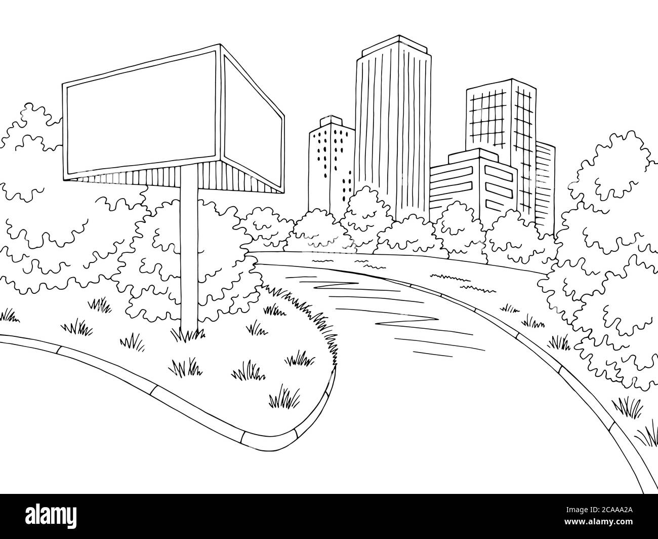 Street Road grafica nero bianco cartellone città paesaggio illustrazione disegno vettore Illustrazione Vettoriale