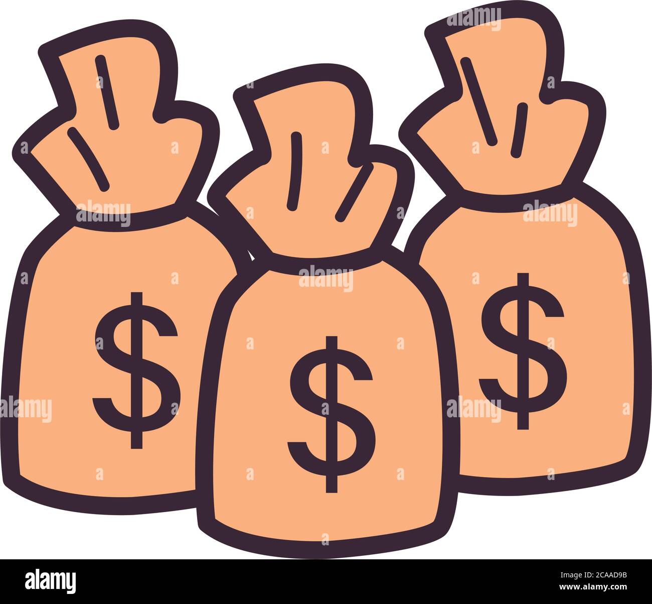 Dollaro bags linea e riempire stile icona di soldi commercio di banca finanziaria e tema di mercato illustrazione vettoriale Illustrazione Vettoriale