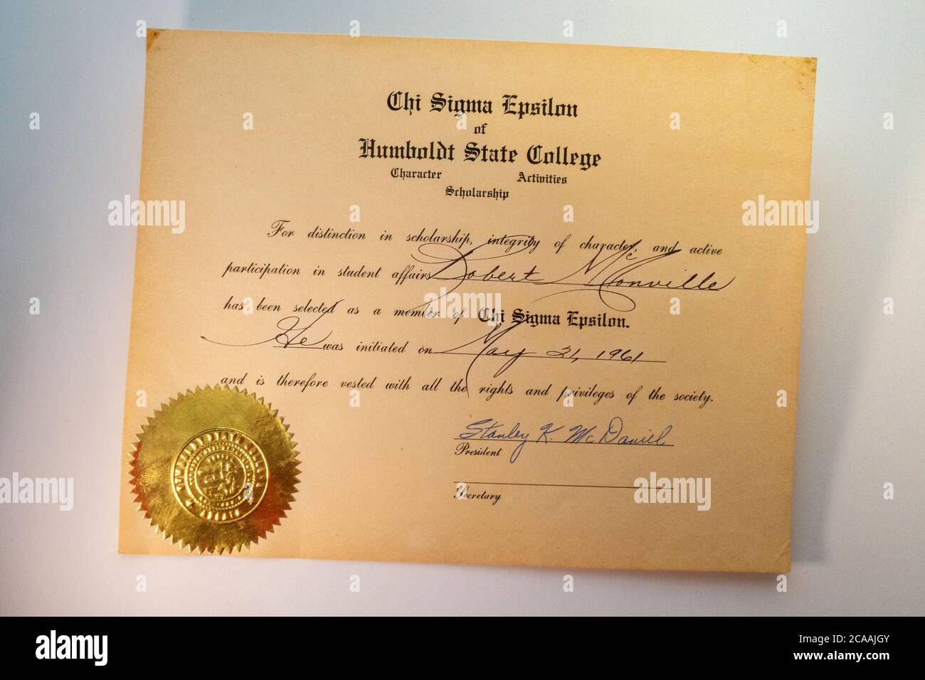 Humboldt state College Diploma, USA 1961 Foto Stock
