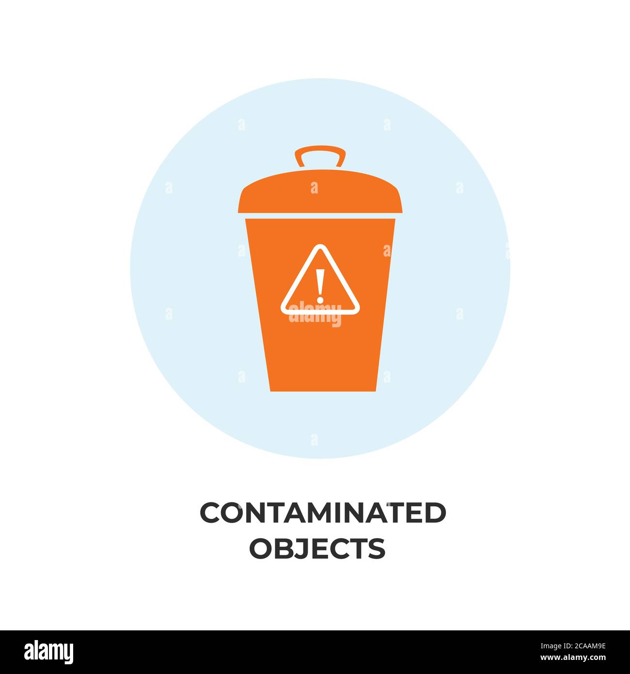 Segno oggetto contaminante, vettore cestino, contenitore rifiuti, isolato su sfondo bianco Illustrazione Vettoriale