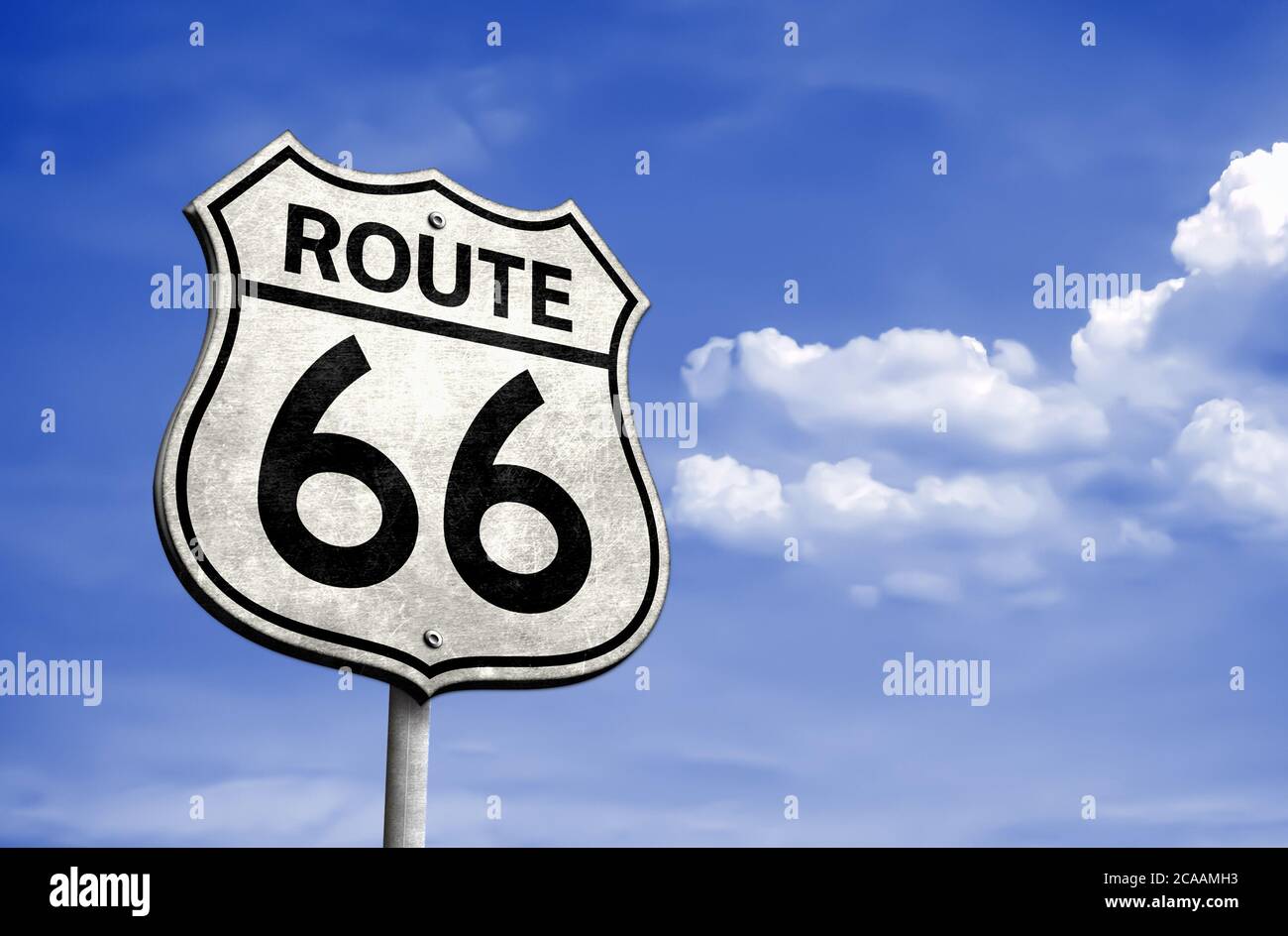 Segnale stradale della leggendaria US Route 66 Foto Stock