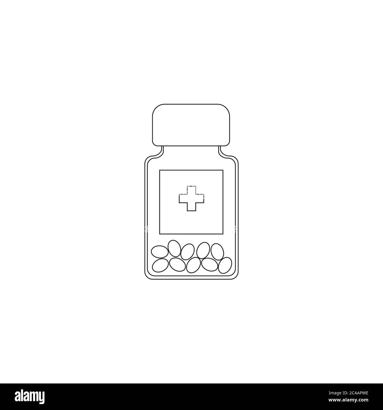 Icona minimalistica del flacone della pillola, vettore delle icone della linea del flacone della medicina, farmaci. Riquadro del farmaco Illustrazione Vettoriale