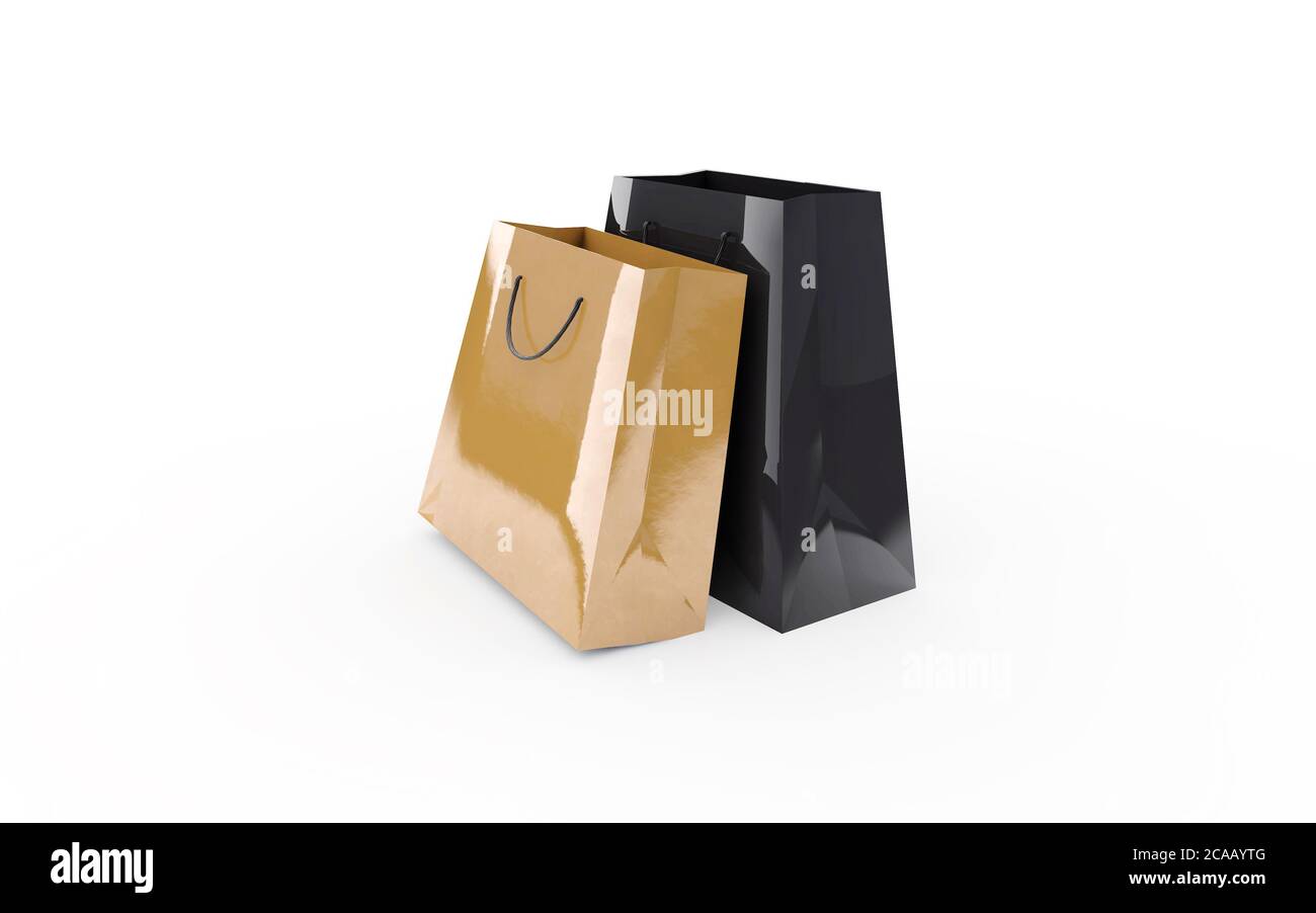 borse esclusive premium in oro e nero per lo shopping di lusso Foto Stock