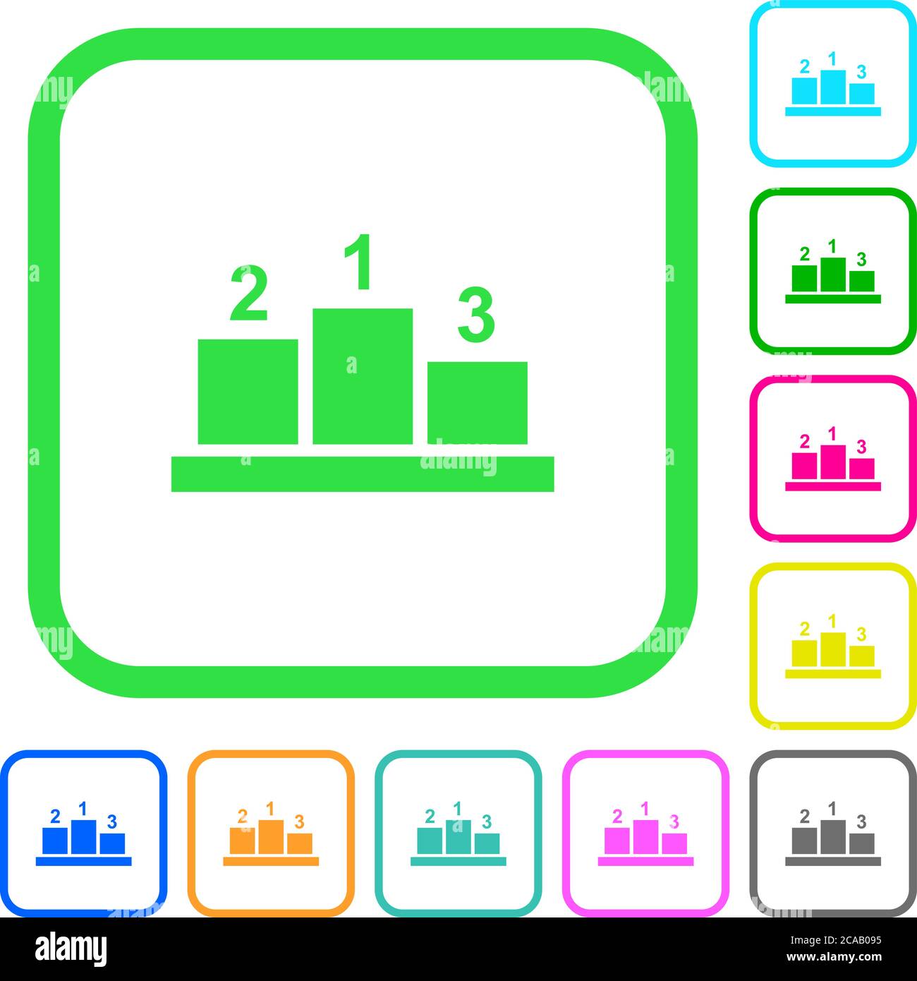 Podio dei vincitori con numeri esterni icone piatte dai colori vivaci con bordi curvi su sfondo bianco Illustrazione Vettoriale