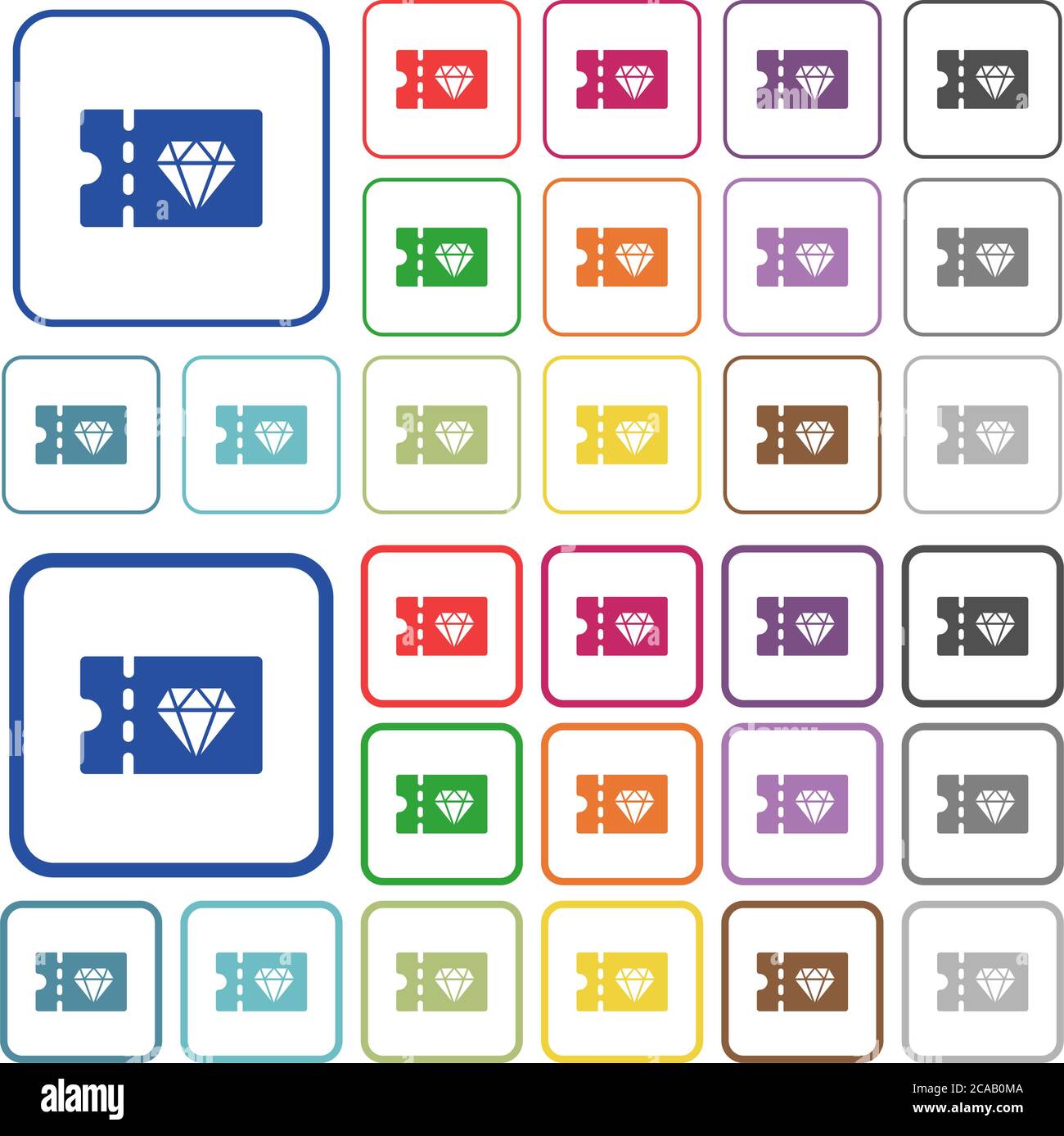 Gioielleria sconto coupon colore icone piatte in cornici quadrate arrotondate. Versioni sottili e spesse incluse. Illustrazione Vettoriale