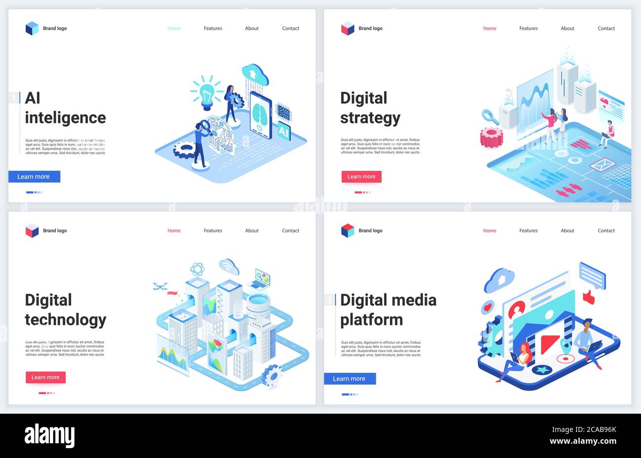 Illustrazione vettoriale della tecnologia dei social media digitali isometrica. Set di modelli per la progettazione di siti web mobili Cartoon 3d, banner concettuali con piattaforma di servizi aziendali per l'archiviazione e l'analisi di supporti di dati Illustrazione Vettoriale