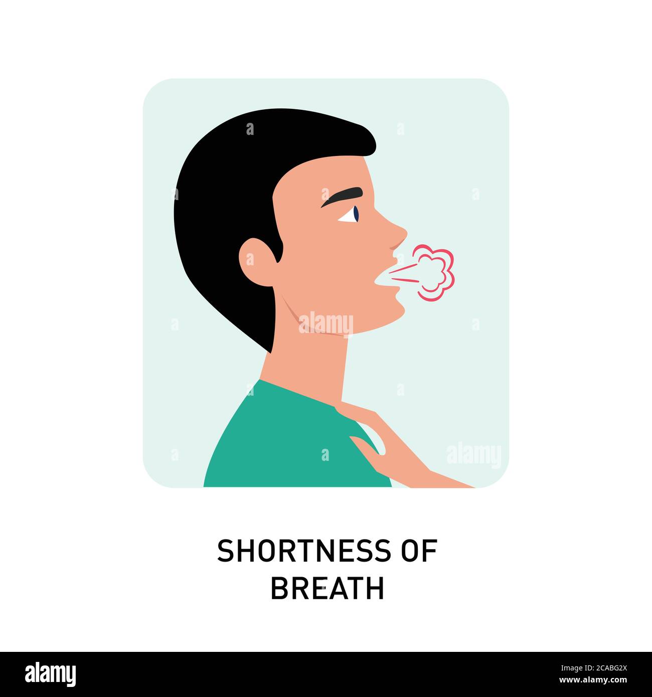 Respiro corto, comune sintomo di coronavirus disturbo di panico, dispnea, illustrazione vettoriale di respiro corto. Difficoltà a respirare Illustrazione Vettoriale