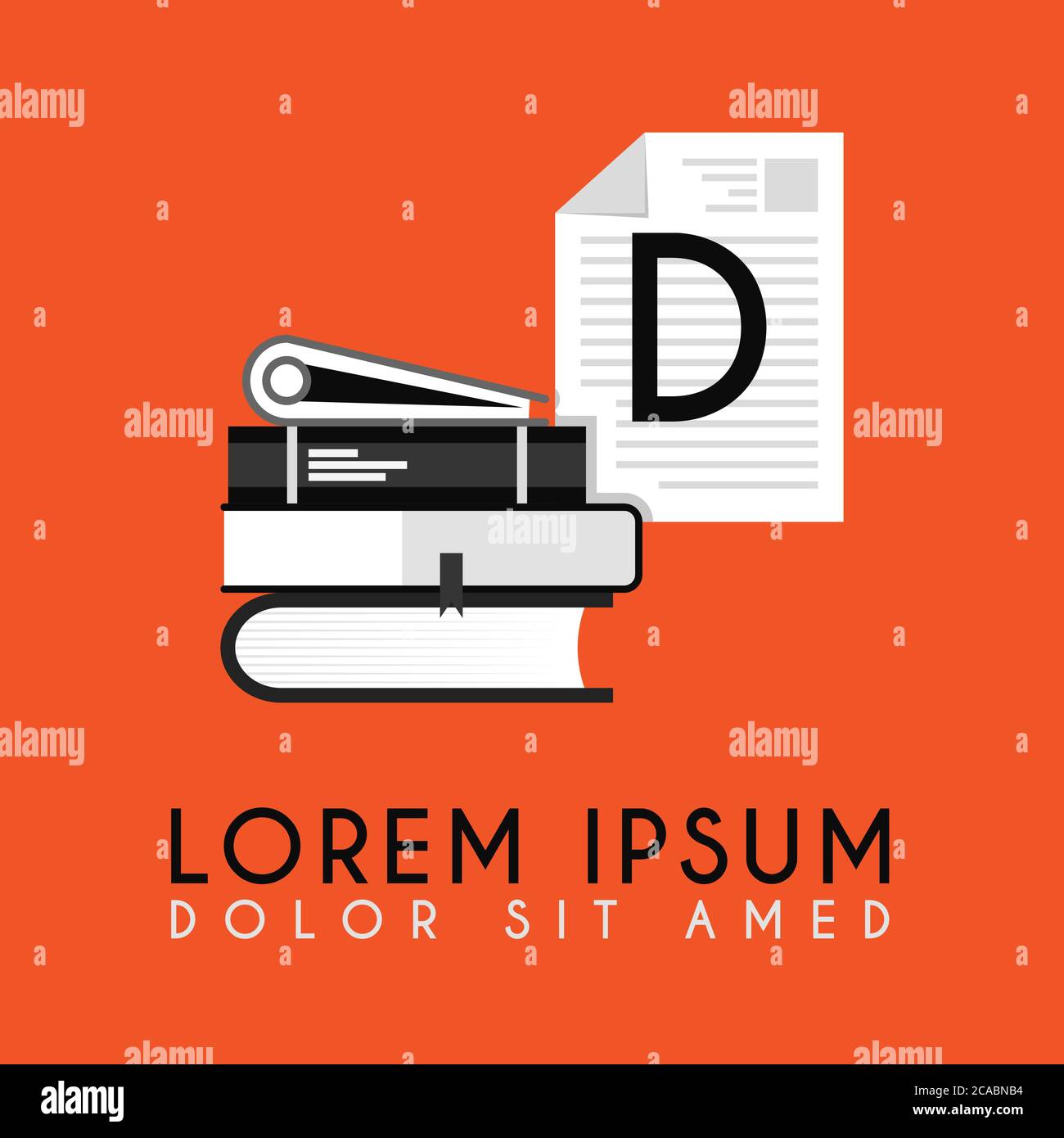 Pila di libri con il logo D iniziale aggiuntivo in h semplice e ordinato design Illustrazione Vettoriale