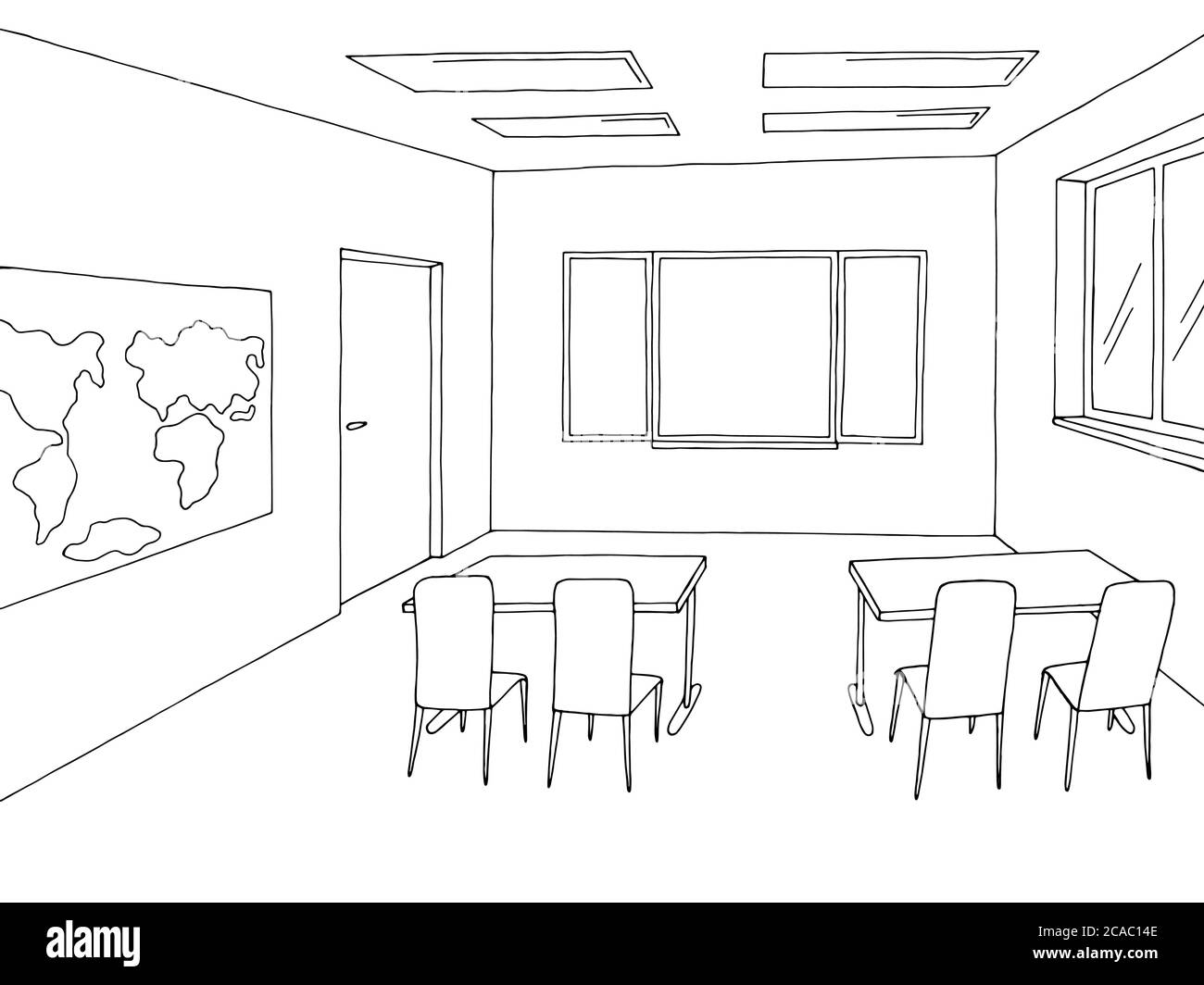 Grafico aula grafico bianco nero illustrazione dello schizzo interno vettore Illustrazione Vettoriale