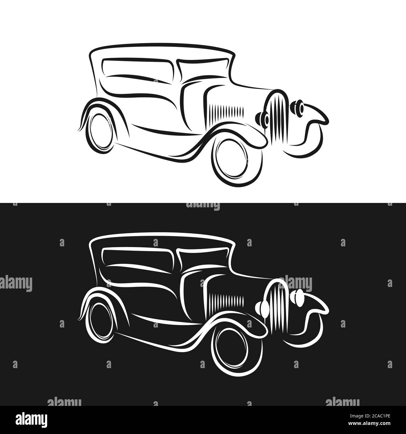 Vintage Car abstract Logo design modello vettoriale stile lineare. Icona del profilo del concetto di logotipo del veicolo retrò. Illustrazione Vettoriale
