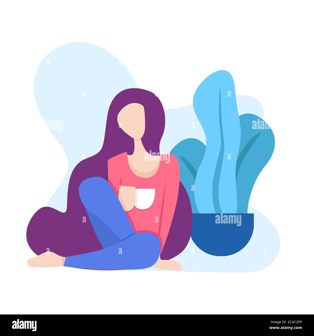 illustrazione di una donna seduta rilassato bere un bicchiere di caffè o tè di fronte ad un albero. può per le pagine web moderne e illustrazioni aggiuntive in Illustrazione Vettoriale