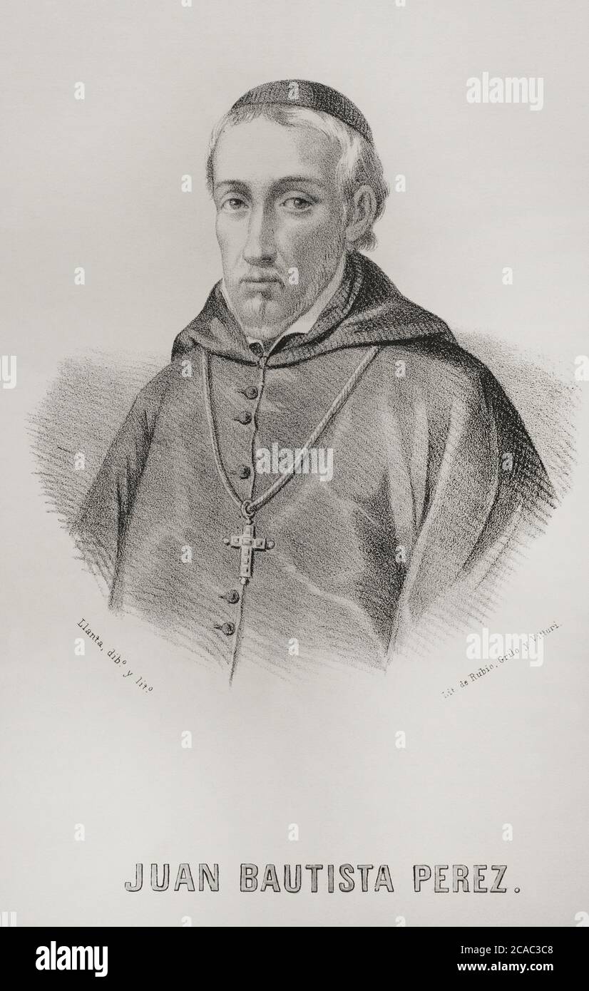 Juan Bautista Perez Rubert (ca.1537-1597). Ecclesiastico spagnolo. Vescovo di Segorbe (1591-1597). Verticale. Illustrazione di Llanta. Litografia. Cronica Generale de España. Historia Ilustrada y Descrizione de sus Provincias. Valencia, 1867. Foto Stock