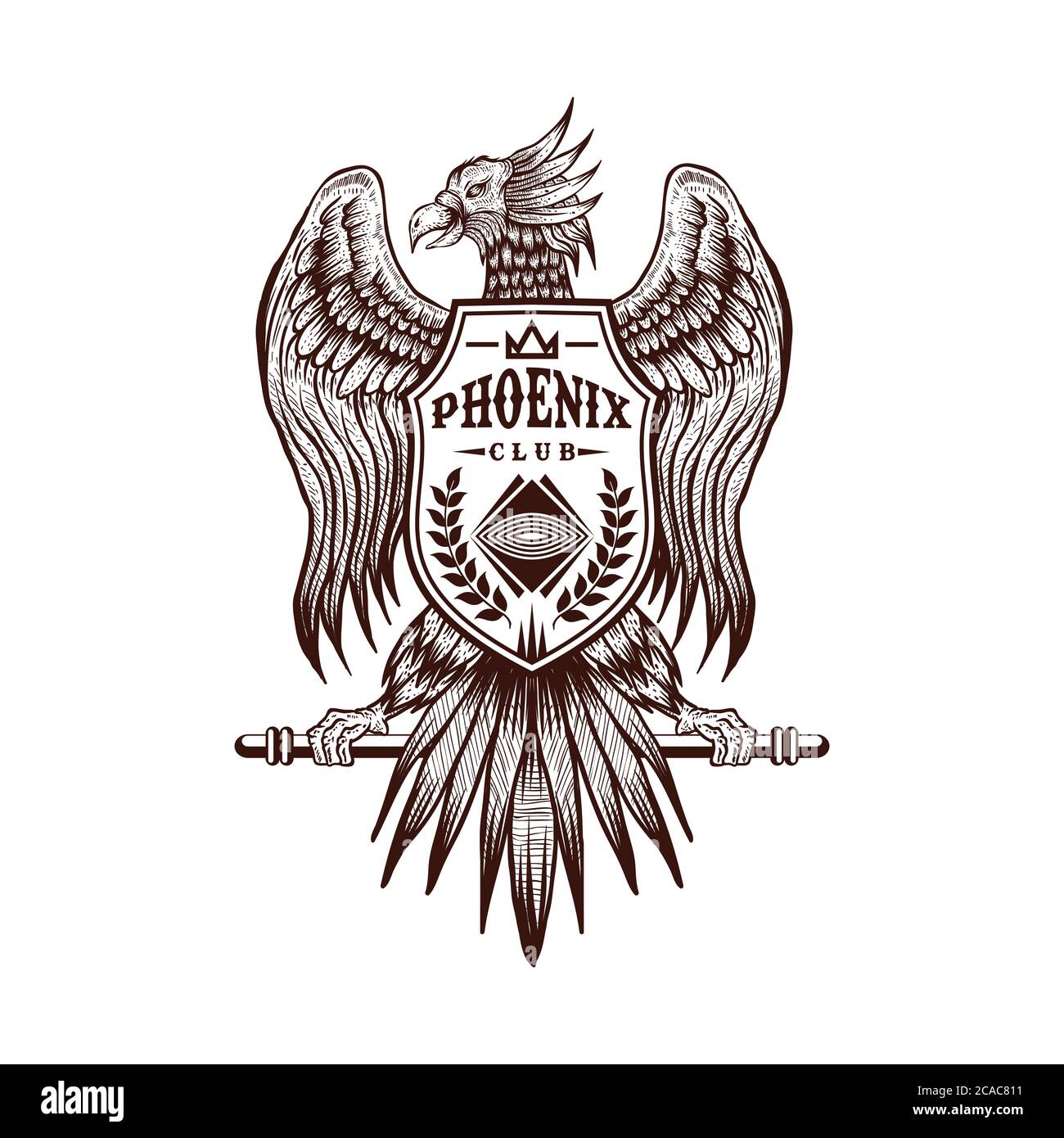 illustrazione del vettore del disegno del randello della mano del phoenix per la vostra azienda o marca Illustrazione Vettoriale