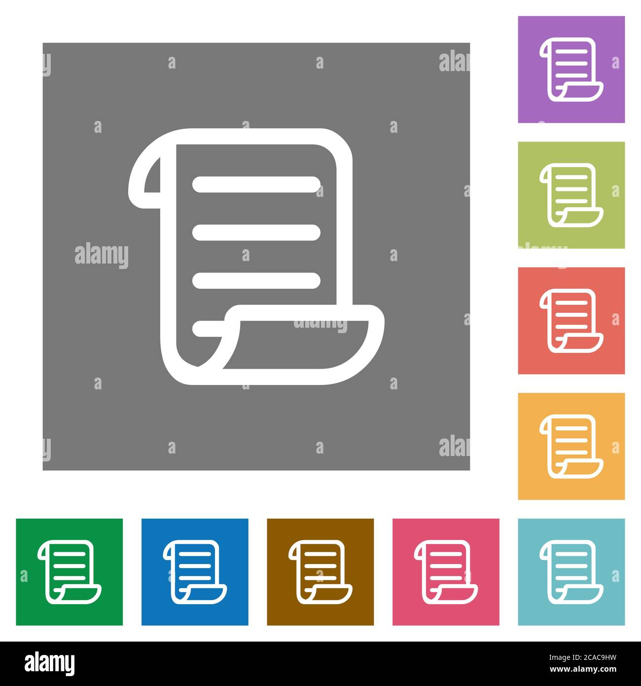 Codice script icone piatte su sfondi quadrati di colore semplice Illustrazione Vettoriale