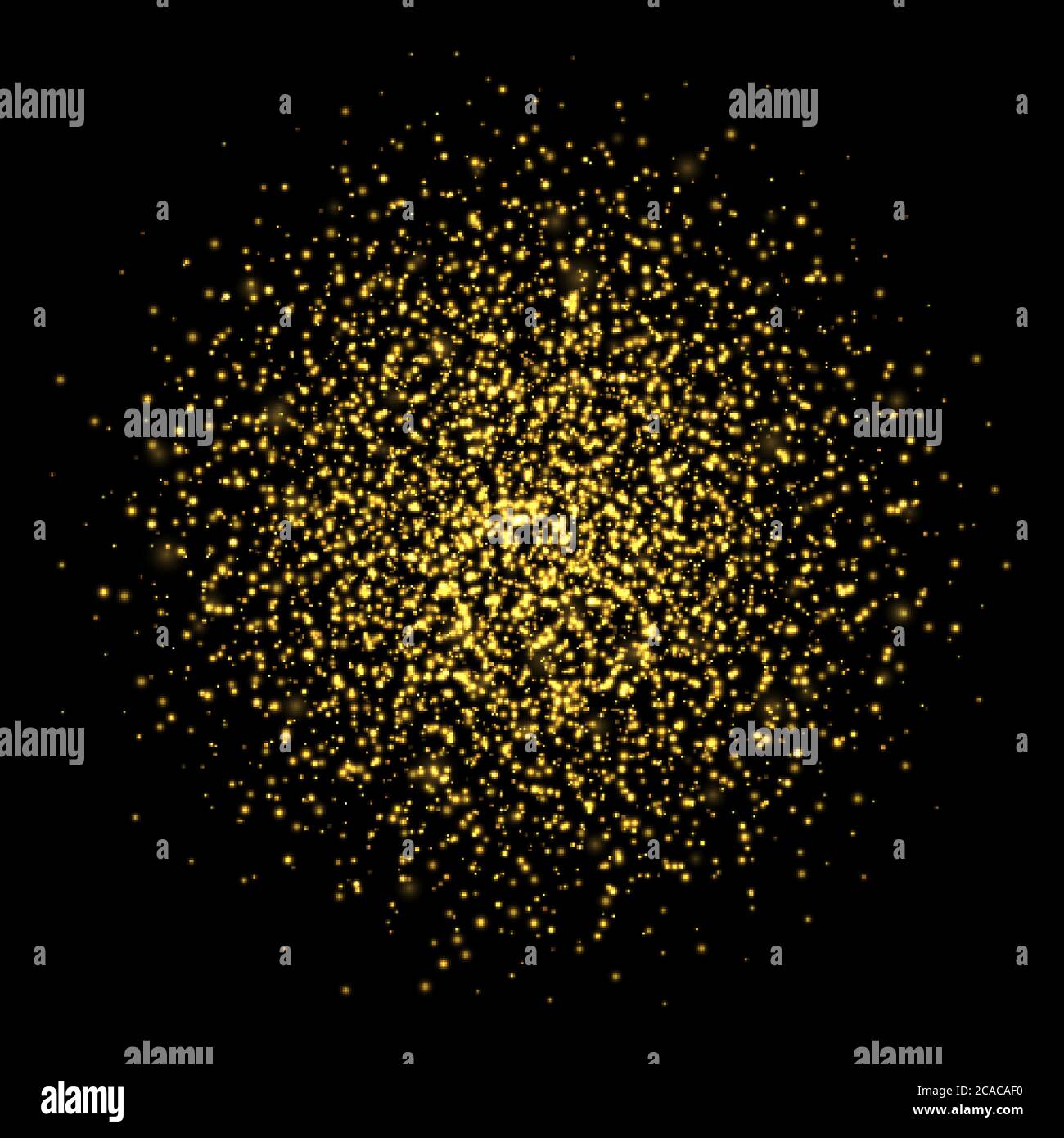 Scintille dorate, particelle luminose astratte, esplosione gialla delle stelle. Volare glares Natale e scintille. Illustrazione Vettoriale