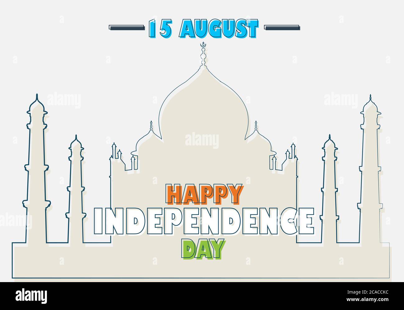 Happy Independence Day India, 15 agosto, poster di saluto Taj Mahal schizzo, illustrazione piatta, vettore Illustrazione Vettoriale