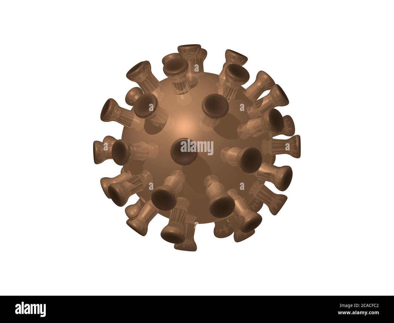 Coronavirus in rame in 3D illustrazione di una texture luminosa con luci e ombre su uno sfondo bianco che mostra braccia appiccicose Foto Stock
