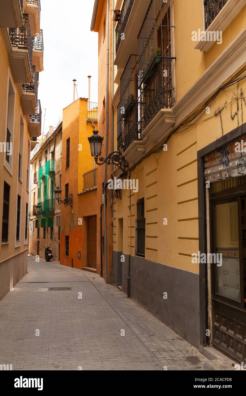 Strade della città vecchia di Valencia, Spagna. Foto Stock