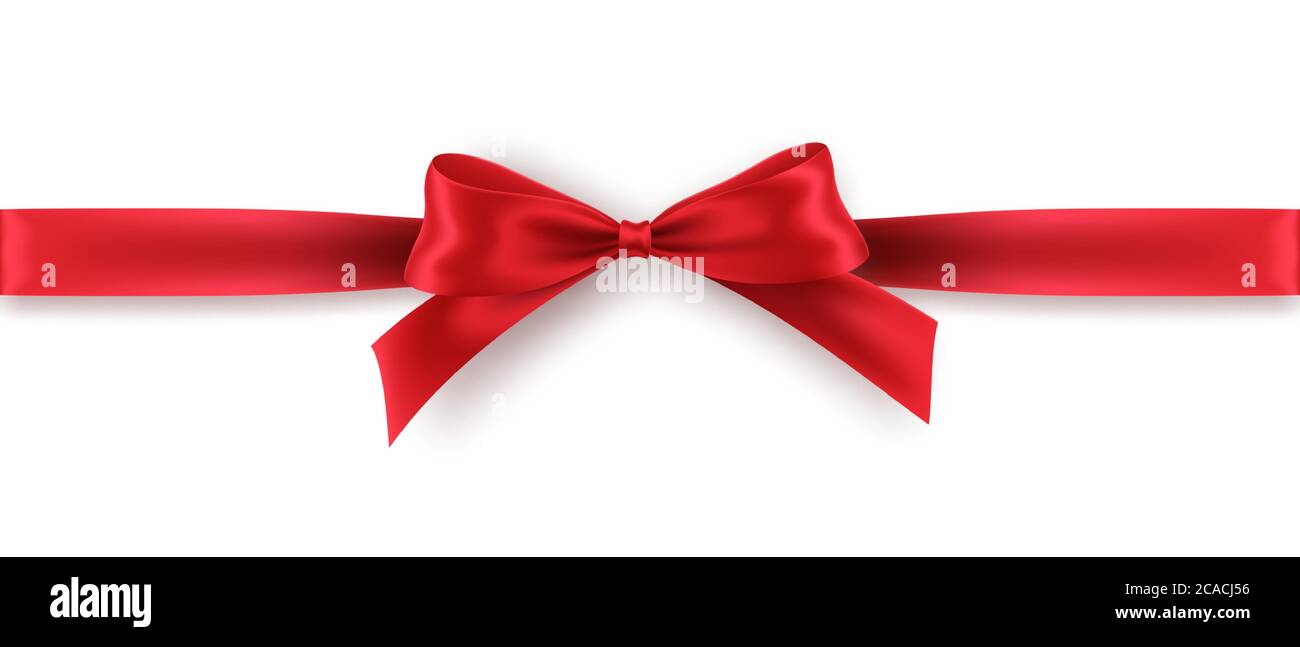 Red Bow e nastro su sfondo bianco. Archetto rosso realistico per il design della decorazione cornice per le vacanze, bordo. Illustrazione vettoriale Illustrazione Vettoriale