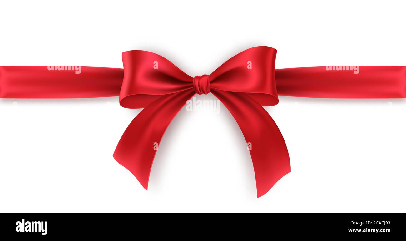 Red Bow e nastro su sfondo bianco. Archetto rosso realistico per il design della decorazione cornice per le vacanze, bordo. Illustrazione vettoriale Illustrazione Vettoriale