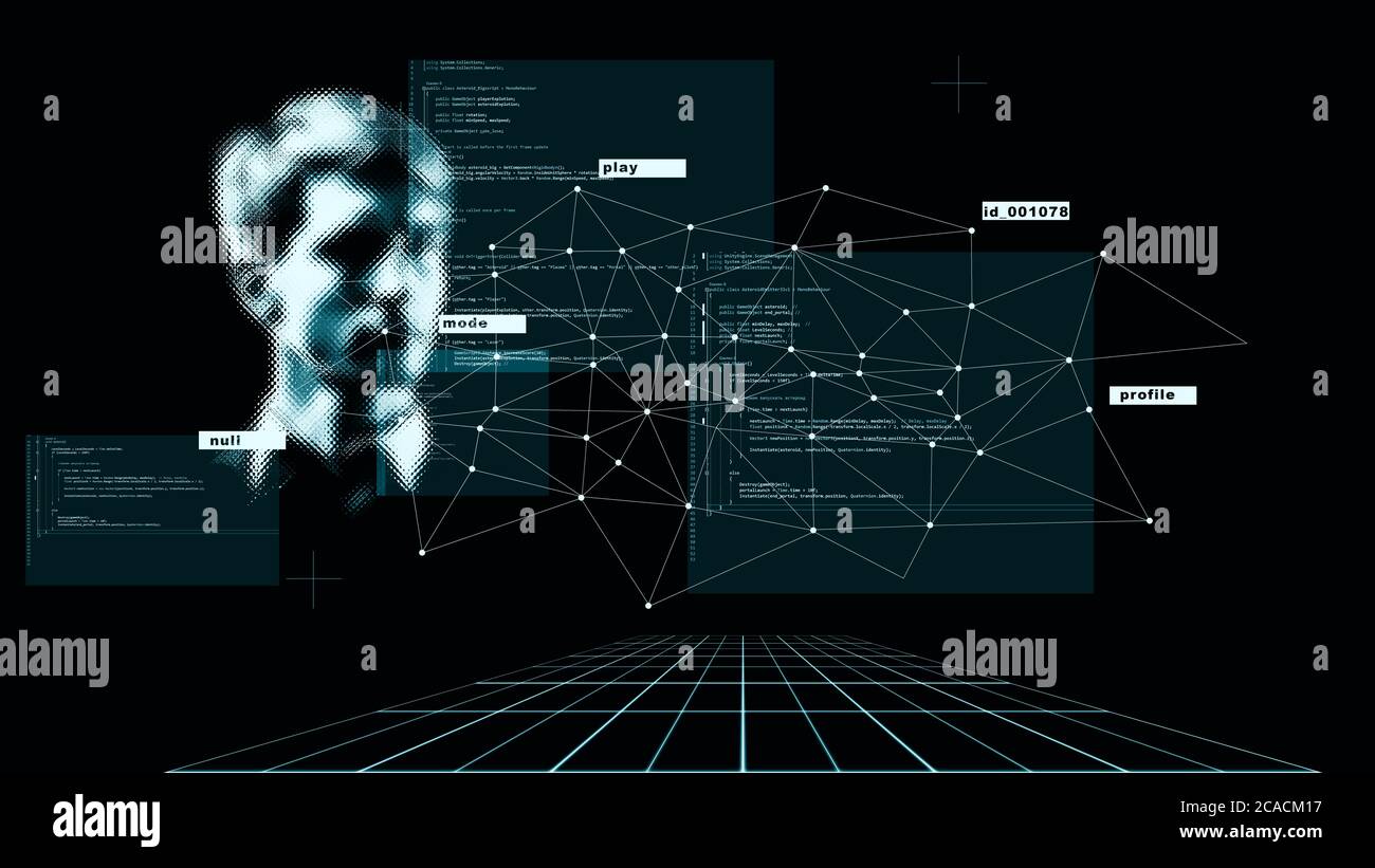 Concetto astratto, identità digitale, identificazione e scansione. Tecnologie digitali moderne, raccolta e analisi dei dati. Foto Stock