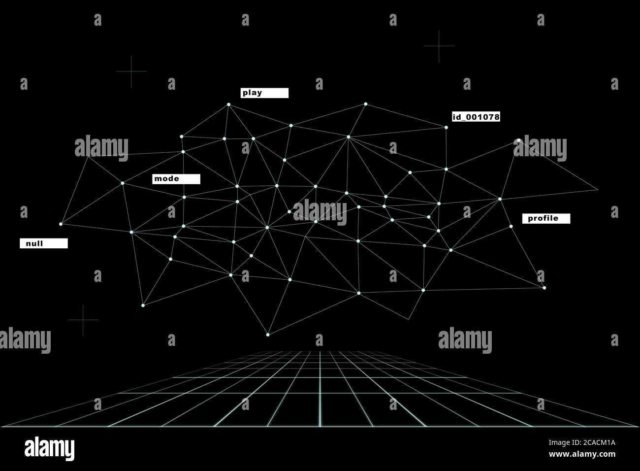 Concetto astratto, rete poligonale nel ciberspazio, tecnologie digitali moderne. Connessione. Foto Stock