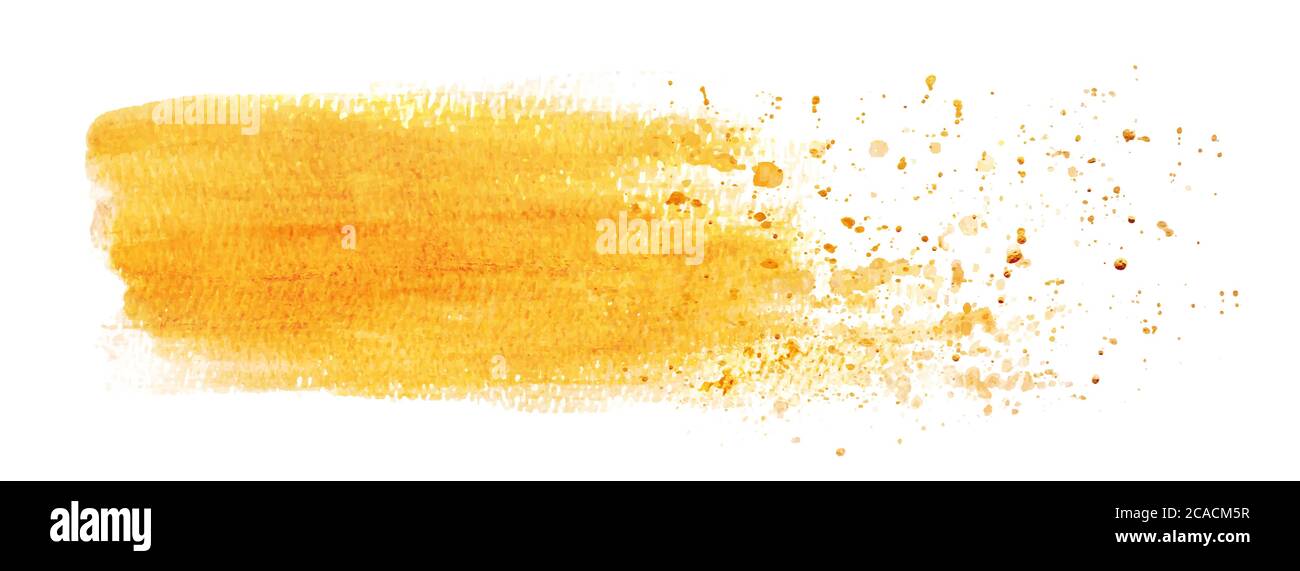 Design astratto con vernice oro e spruzzi d'oro scintillante. Vettore acquerello oro utilizzato come elemento nel disegno decorativo della bandiera, Heade Illustrazione Vettoriale