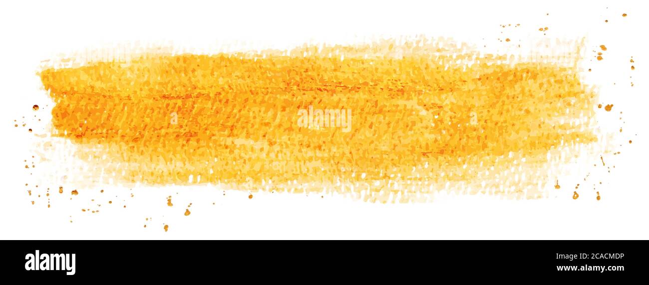 Design astratto con vernice oro e spruzzi d'oro scintillante. Vettore acquerello oro utilizzato come elemento nel disegno decorativo della bandiera, Heade Illustrazione Vettoriale