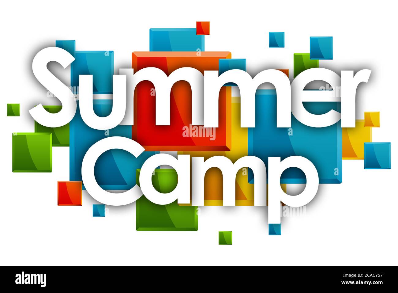 Summer Camp parola in sfondo di rettangoli colorati Foto Stock