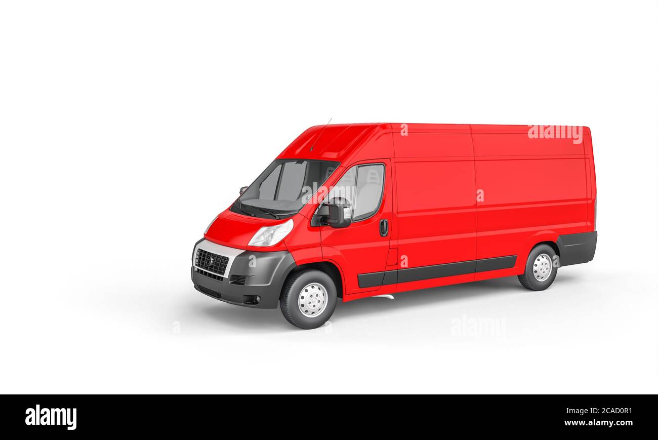 furgone cargo rosso per il trasporto merci su sfondo bianco. rendering 3d Foto Stock