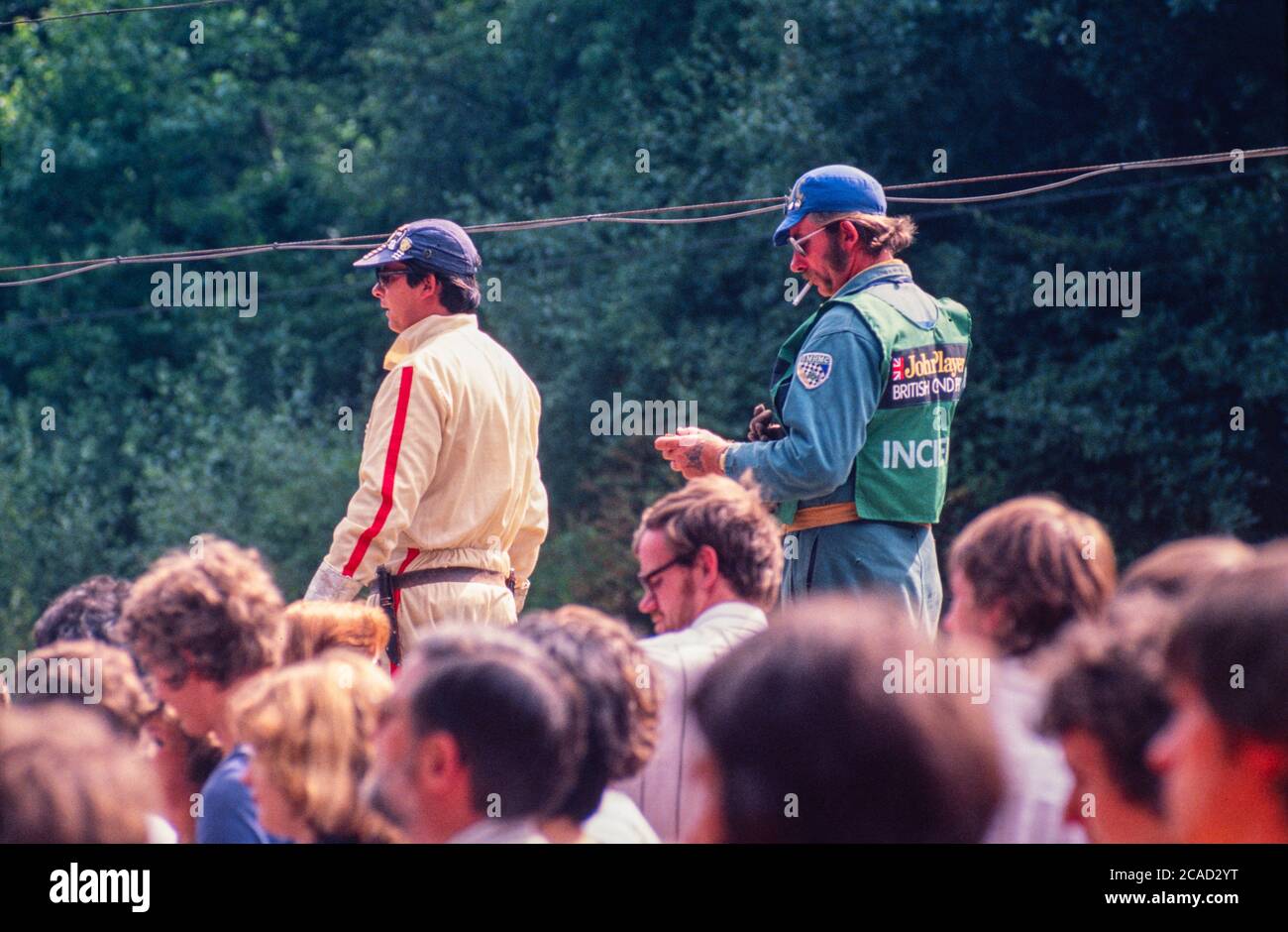 Immagine d'archivio: Gran Premio di Gran Bretagna a Brands Hatch 1982 ?. Ligier JS17 Matra di Jacques Laffitte si ritira al 41° giro di gara con problemi al cambio. Foto Stock