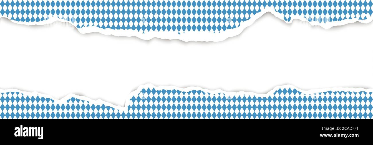 Parte superiore e inferiore di carta scacchiata bianca blu strappata per Oktoberfest Illustrazione Vettoriale