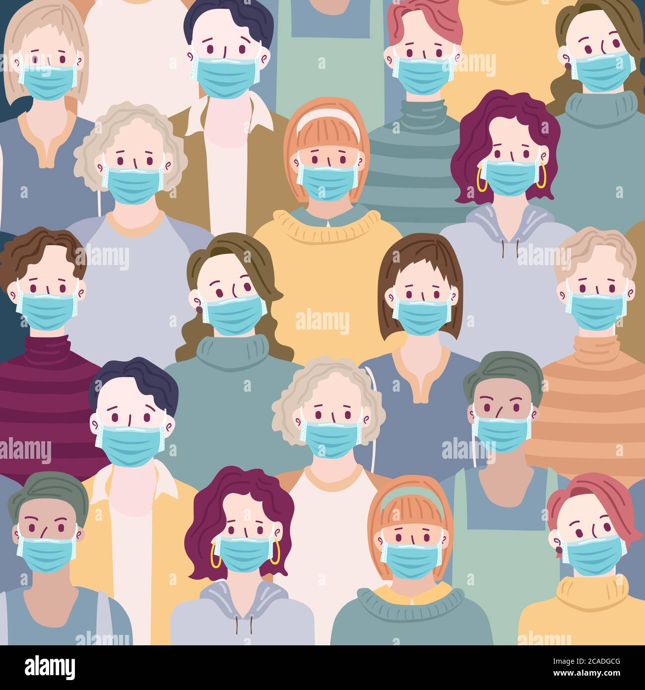 Persone con maschera per proteggerli dal virus Corona, grafica vettoriale di Ilustration di Stop Corona Virus. Illustrazione vettoriale Illustrazione Vettoriale