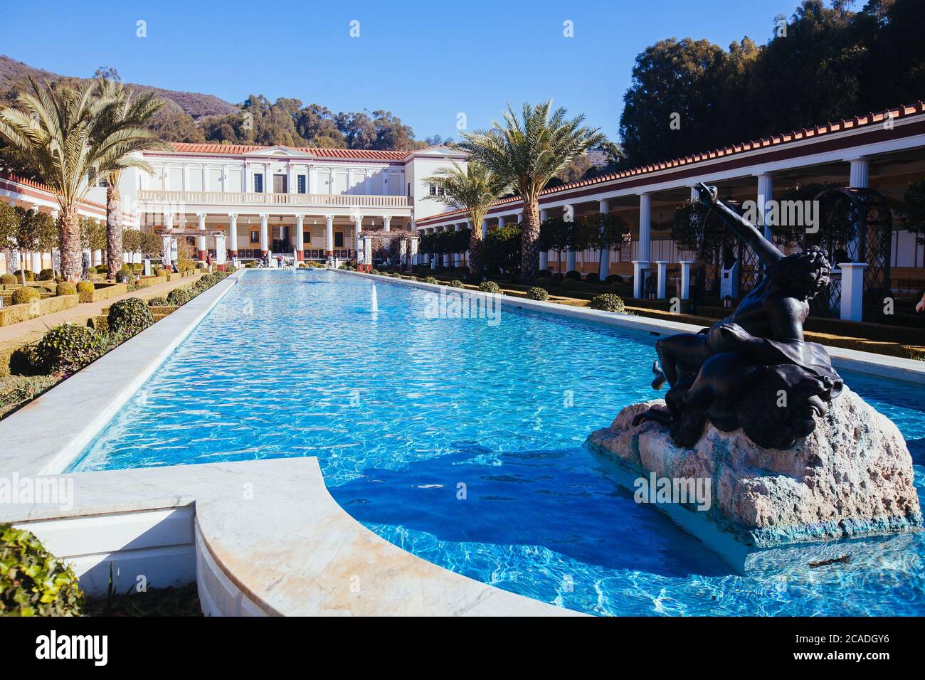 Le piscine all'esterno Peristyle di Getty Villa Foto Stock