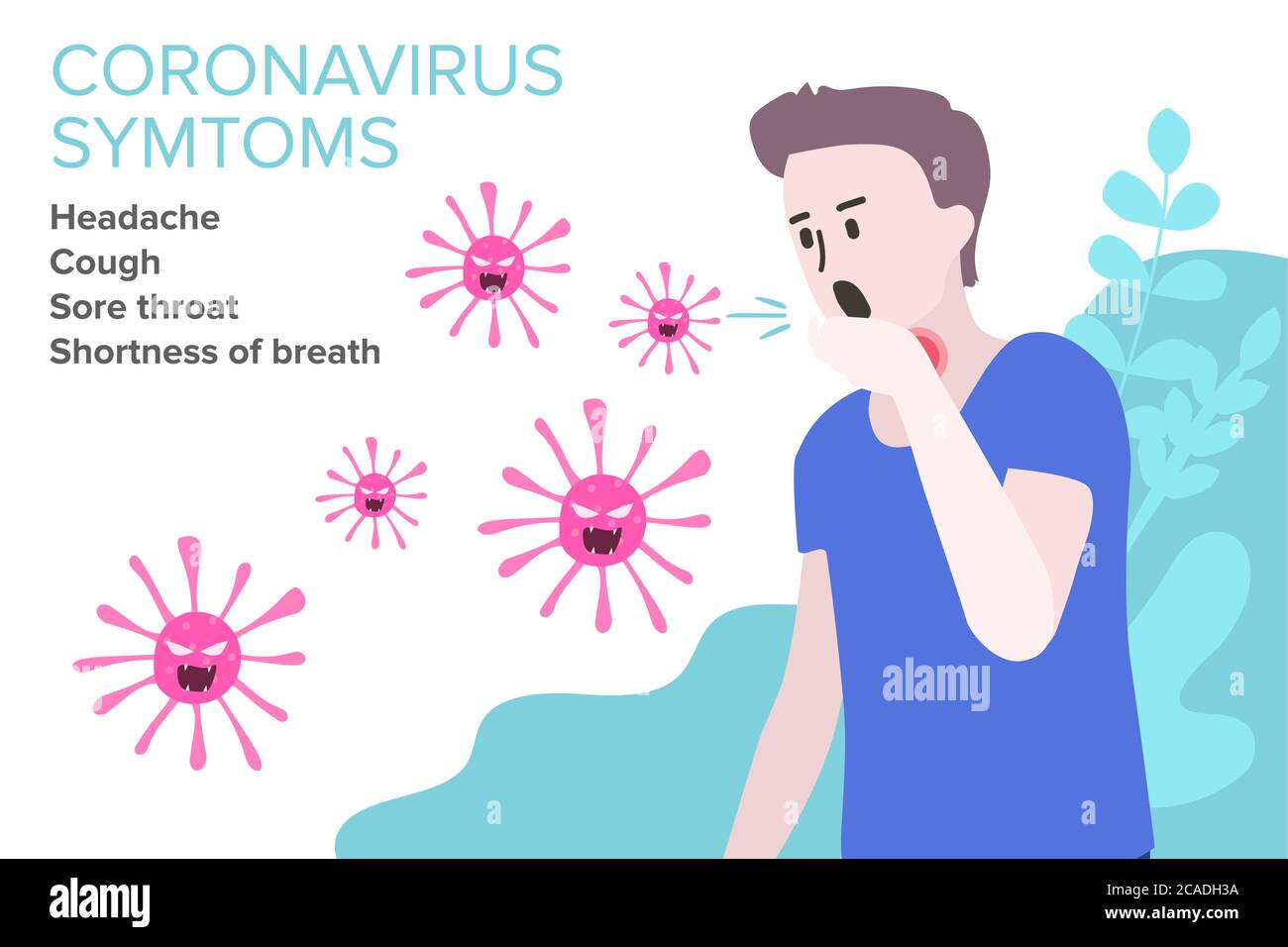 Segno infografica con Cartoon ha tosse, febbre, Gola irritata e freddo in Coronavirus o Covid-19 focolaio. Illustrazione Vettoriale