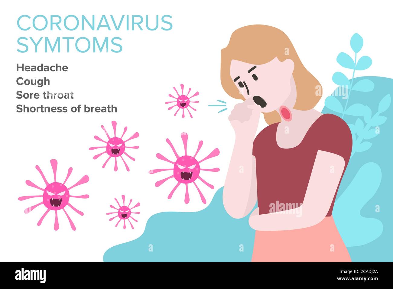 Segno infografica con Cartoon ha tosse, febbre, Gola irritata e freddo in Coronavirus o Covid-19 focolaio. Illustrazione Vettoriale