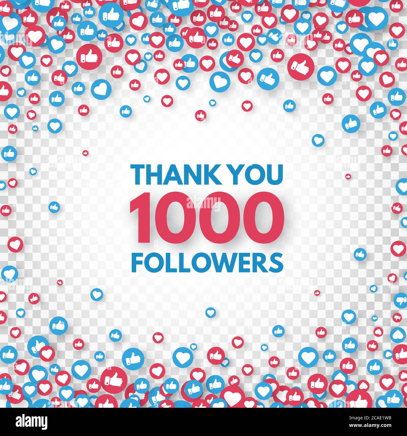 Grazie 1000 seguaci background. Concetto di social media. banner di celebrazione dei seguaci 1k. Come e pollici su. Poster dei risultati. Contatore notificati Illustrazione Vettoriale
