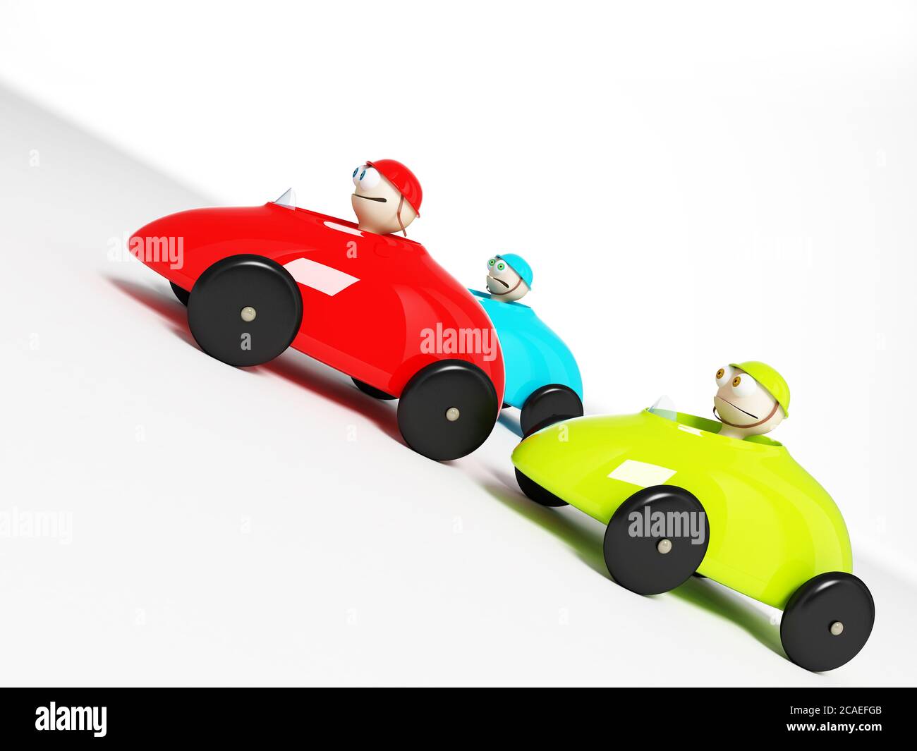 Macchinine giocattolo colorate con veicoli da corsa a cartoni animati.  Inseguire il leader Foto stock - Alamy