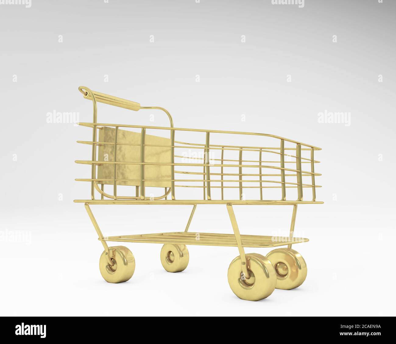Shopping Cart Golden texture primo piano prospettiva 3d rendering isolato su bianco Foto Stock