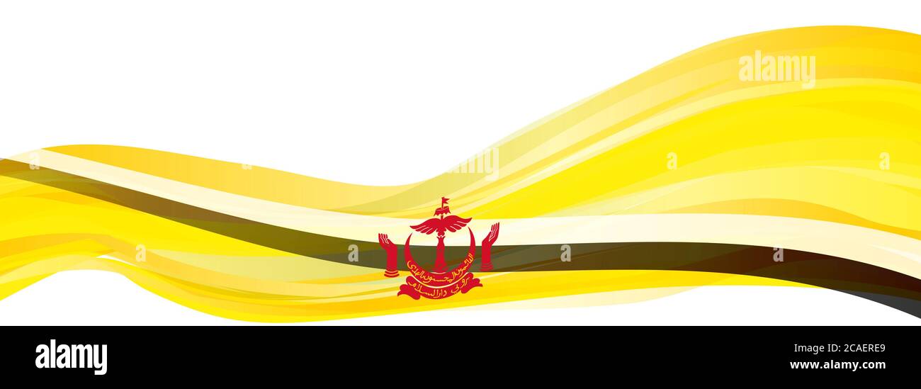 Bandiera del Brunei, gialla con striscia nera e bianca Bandiera del Sultanato del Brunei Darussalam Foto Stock