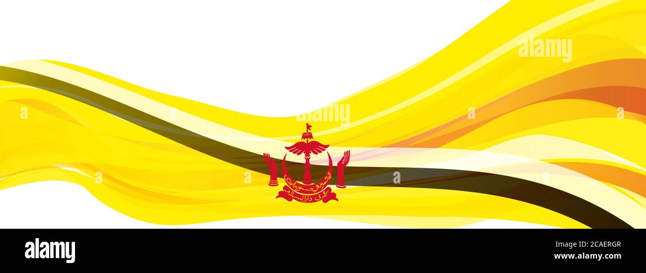 Bandiera del Brunei, gialla con striscia nera e bianca Bandiera del Sultanato del Brunei Darussalam Foto Stock