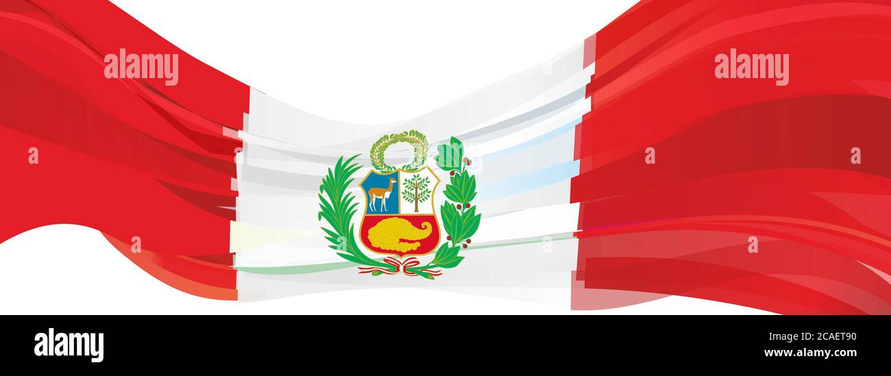 Bandiera del Perù, rosso bianco con l'emblema della bandiera della Repubblica del Perù Foto Stock