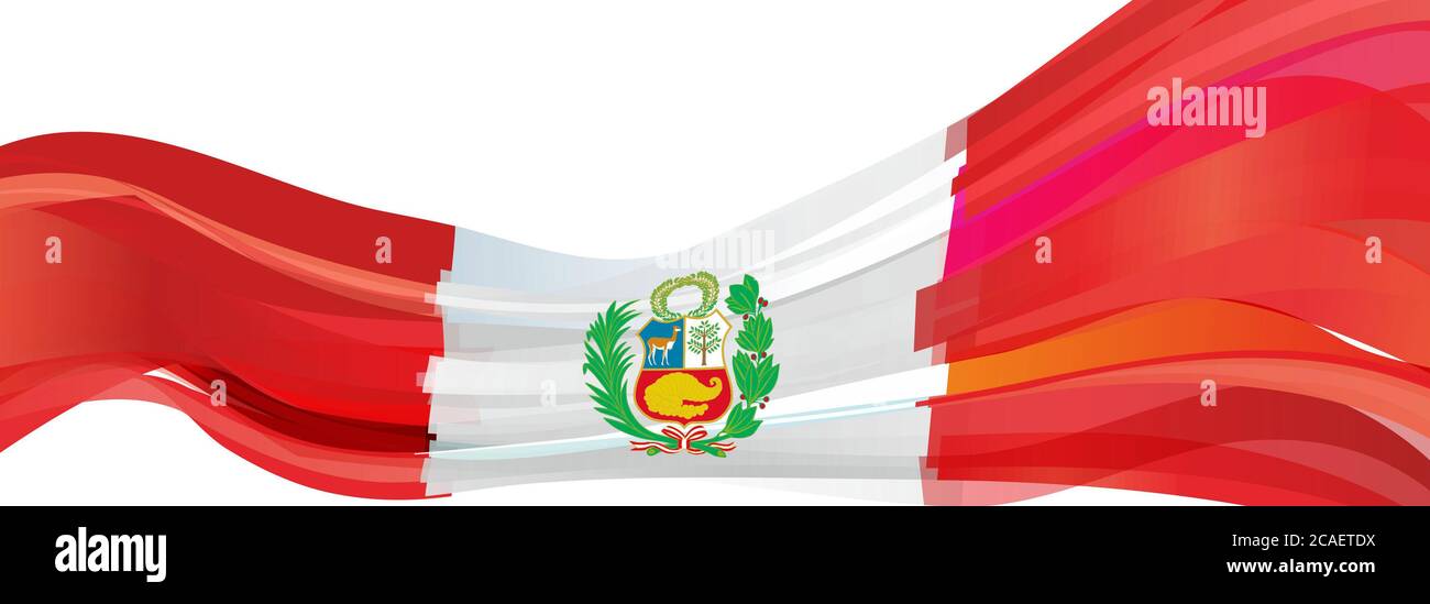 Bandiera del Perù, rosso bianco con l'emblema della bandiera della Repubblica del Perù Foto Stock