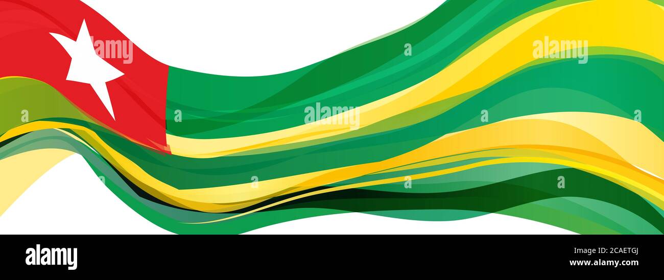 Bandiera del Togo, giallo verde con una piazza rossa e una stella bianca a cinque punte Bandiera della Repubblica Togolese Foto Stock
