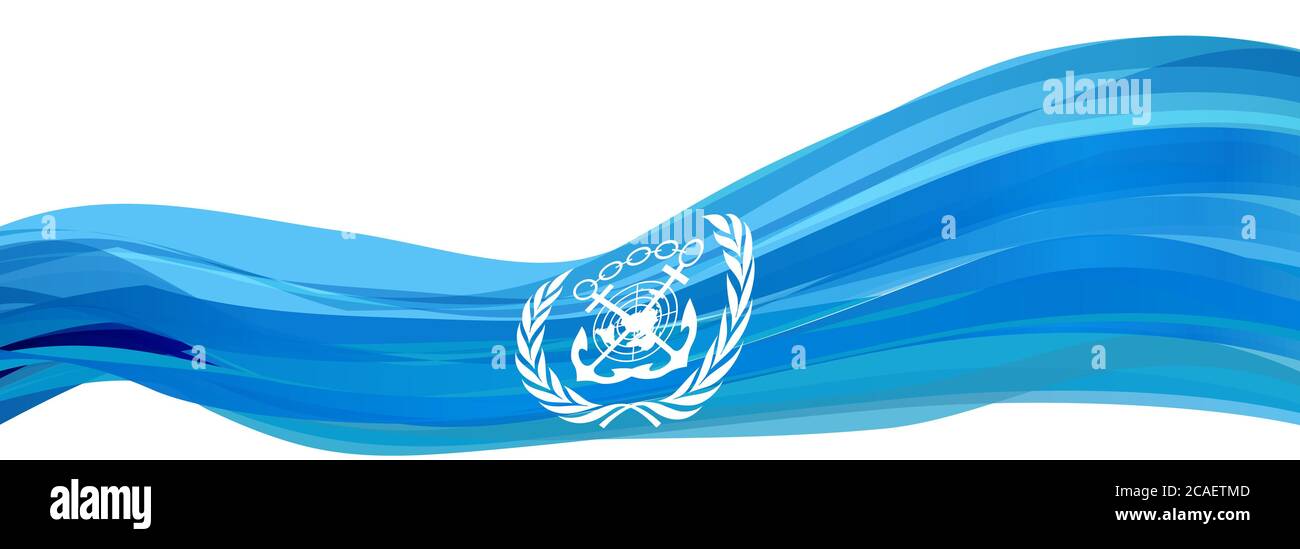 La bandiera IMO, bandiera blu chiaro con il logo dell'organizzazione marittima internazionale Foto Stock