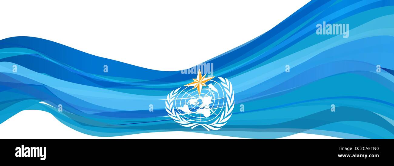 Bandiera WMO, bandiera blu chiaro dell'Organizzazione Meteorologica Mondiale Foto Stock