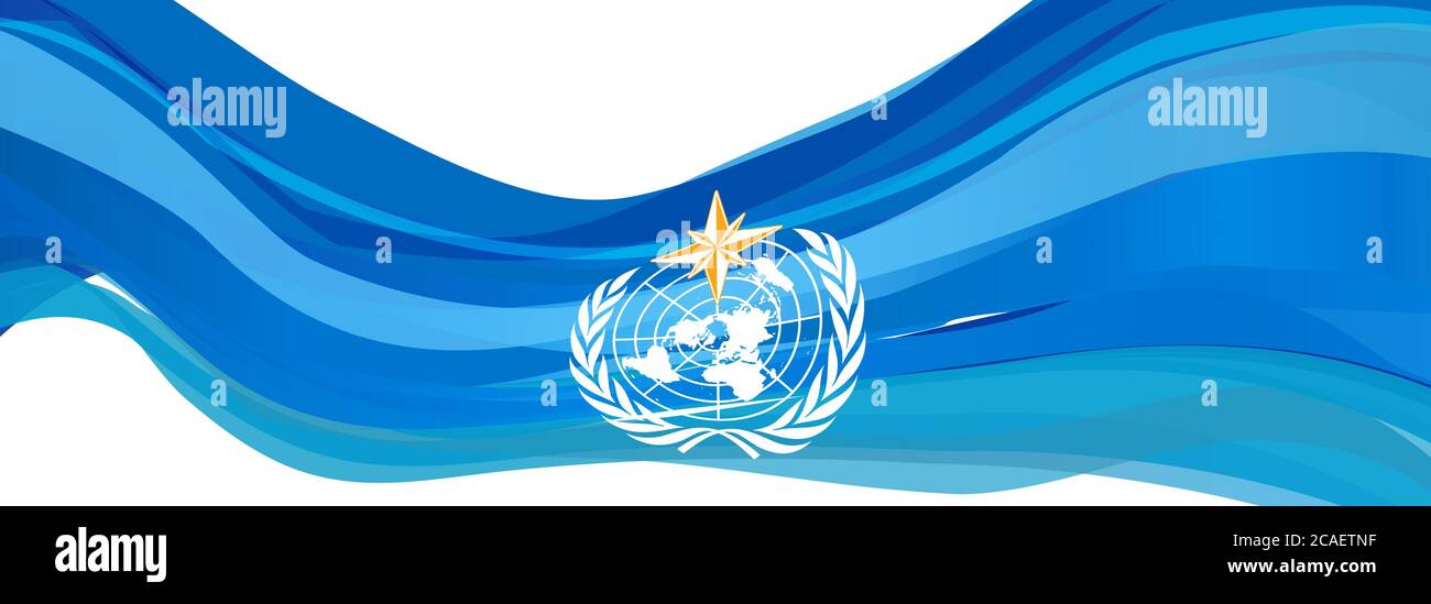 Bandiera WMO, bandiera blu chiaro dell'Organizzazione Meteorologica Mondiale Foto Stock