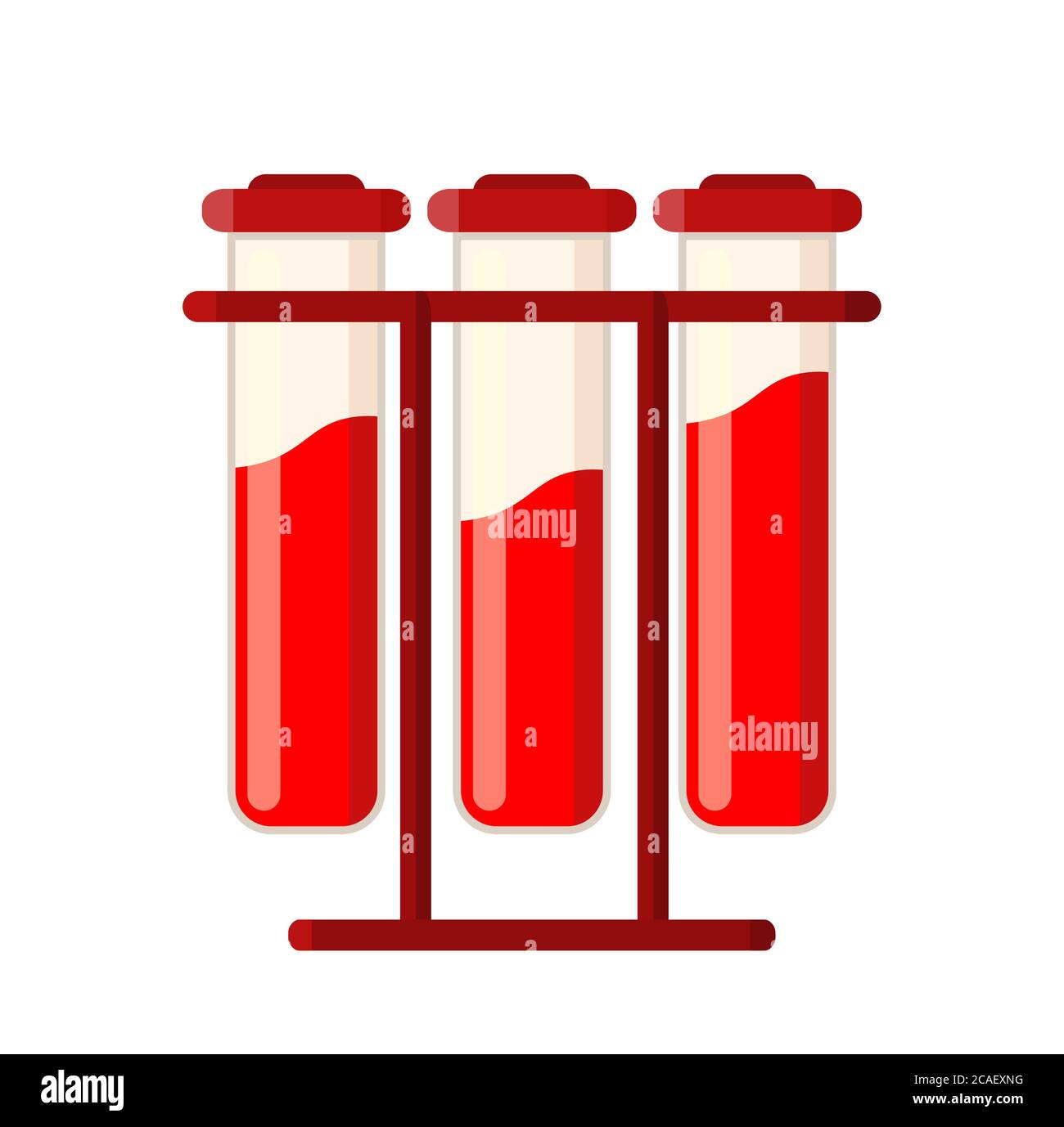 Esame medico del sangue. Una provetta medica con liquido rosso. Illustrazione vettoriale, stile piatto. Isolato su sfondo bianco. Illustrazione Vettoriale